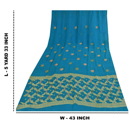 Sanskriti Vintage Blå Sarier Ren Georgette Vævet Premium Sari 5yd Håndværk Bæredygtigt Stoff