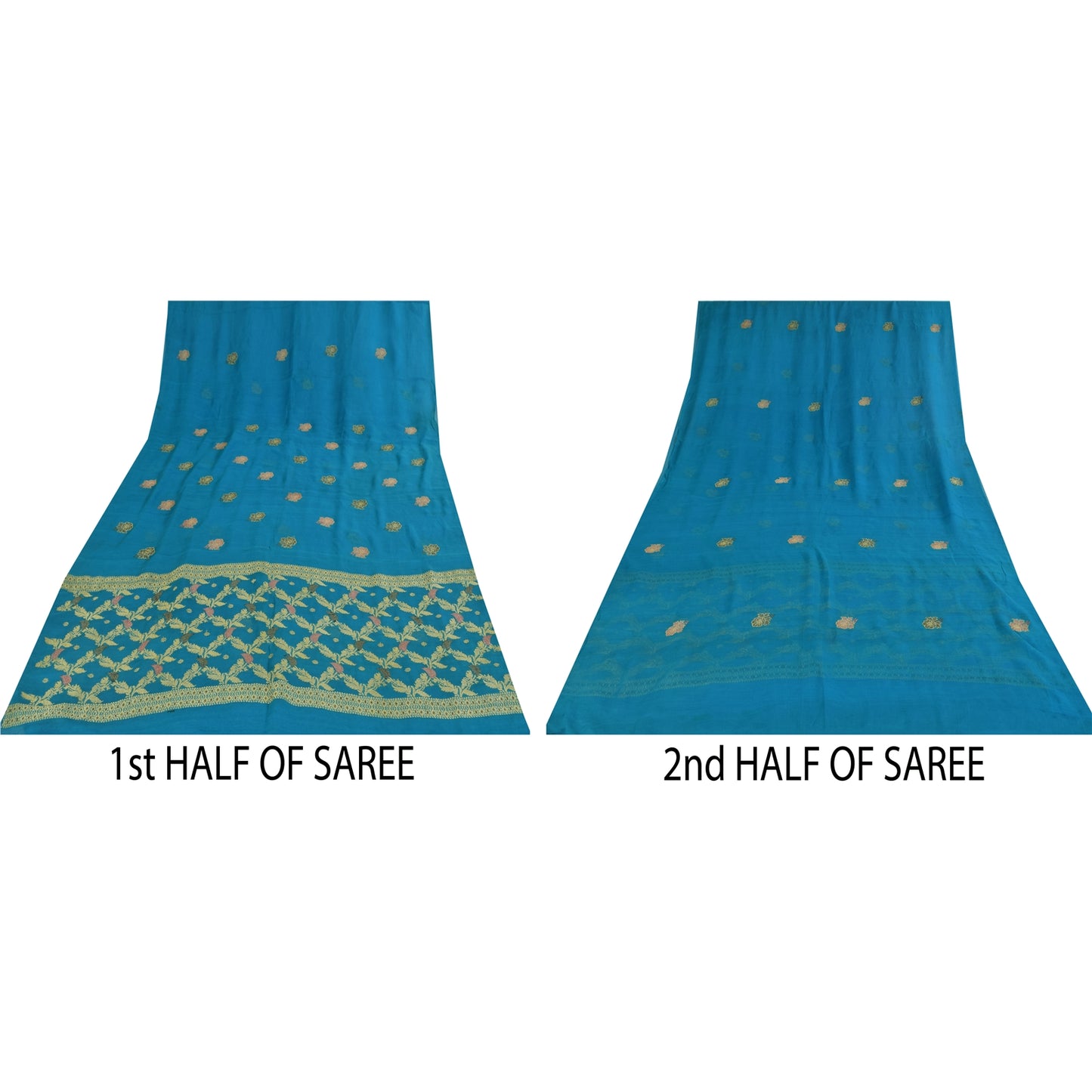 Sanskriti Vintage Blå Sarier Ren Georgette Vævet Premium Sari 5yd Håndværk Bæredygtigt Stoff