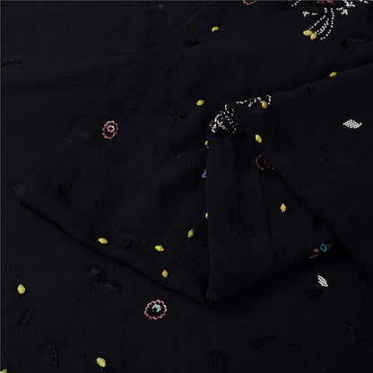 Sanskriti Vintage Black Sarees Pure Georgette Hand Beaded Sari mukeish Fabric