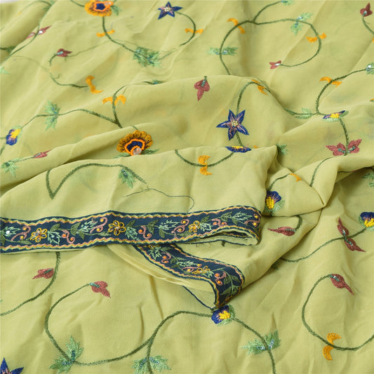 Sanskriti Vintage Yellow Saree Pure Georgette Hand Embroidered Craft Sustainable Fabric Sari