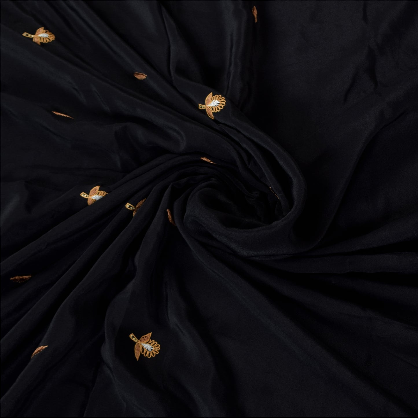 Sanskriti Vintage Saree Black 100% Pure Crepe Silk Embroidered Zari Zardozi 5+Yd Craft Fabric Sari Uses-Table linen, Cushions, Curtains,