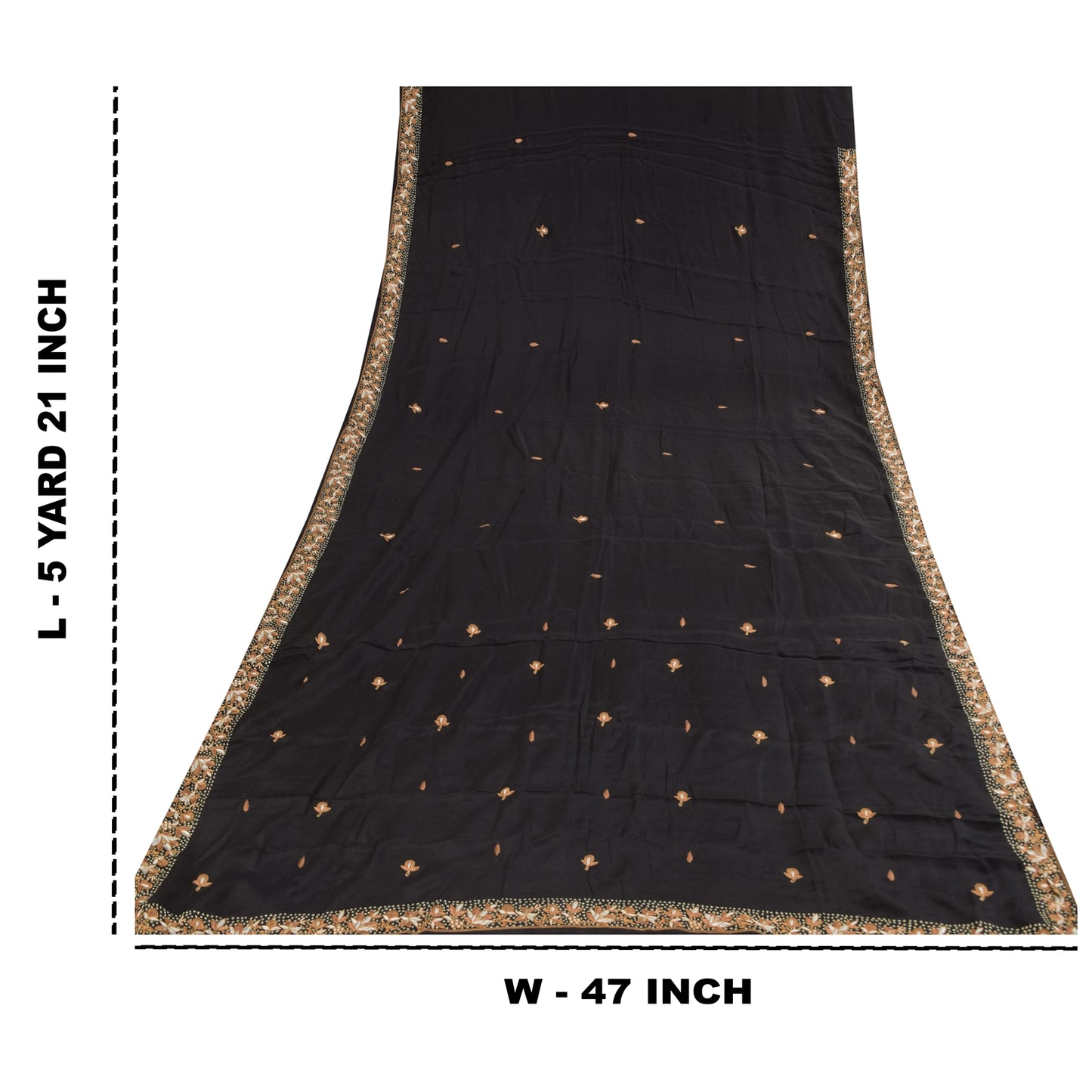 Sanskriti Vintage Saree Black 100% Pure Crepe Silk Embroidered Zari Zardozi 5+Yd Craft Fabric Sari Uses-Table linen, Cushions, Curtains,