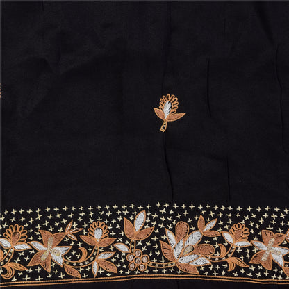 Sanskriti Vintage Saree Black 100% Pure Crepe Silk Embroidered Zari Zardozi 5+Yd Craft Fabric Sari Uses-Table linen, Cushions, Curtains,