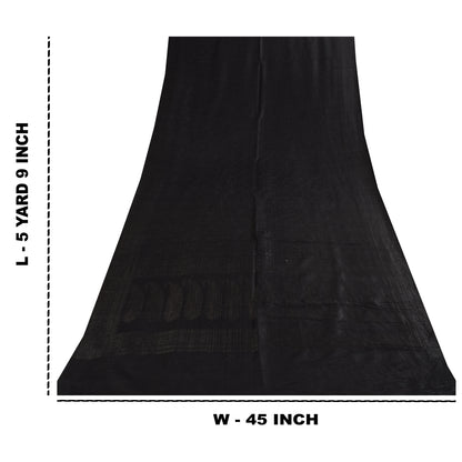 Sanskriti Vintage Indian Black Sarees Pure Silk Woven Premium Sari Craft Fabric