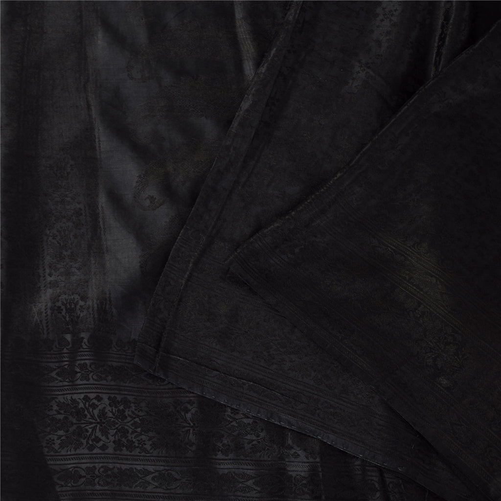 Sanskriti Vintage Indian Black Sarees Pure Silk Woven Premium Sari Craft Fabric