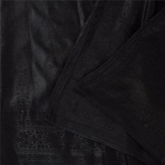 Sanskriti Vintage Indian Black Sarees Pure Silk Woven Premium Sari Craft Fabric