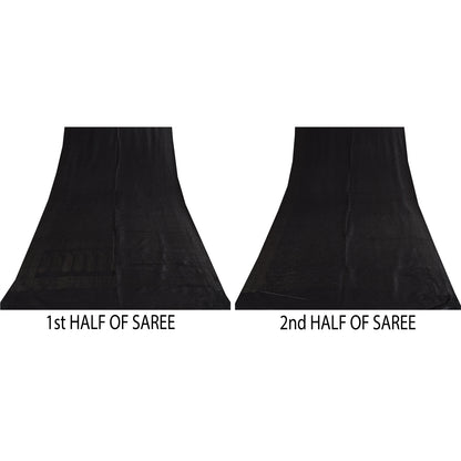 Sanskriti Vintage Indian Black Sarees Pure Silk Woven Premium Sari Craft Fabric