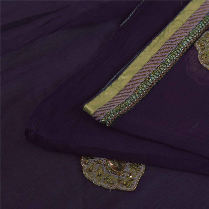 Sanskriti Vintage Purple Dupatta Long Stole Pure Chiffon Hand Beaded Ethnic Veil