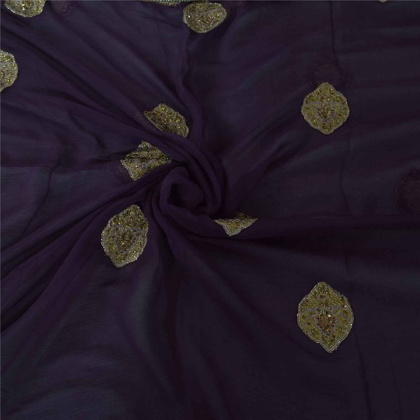 Sanskriti Vintage Purple Dupatta Long Stole Pure Chiffon Hand Beaded Ethnic Veil