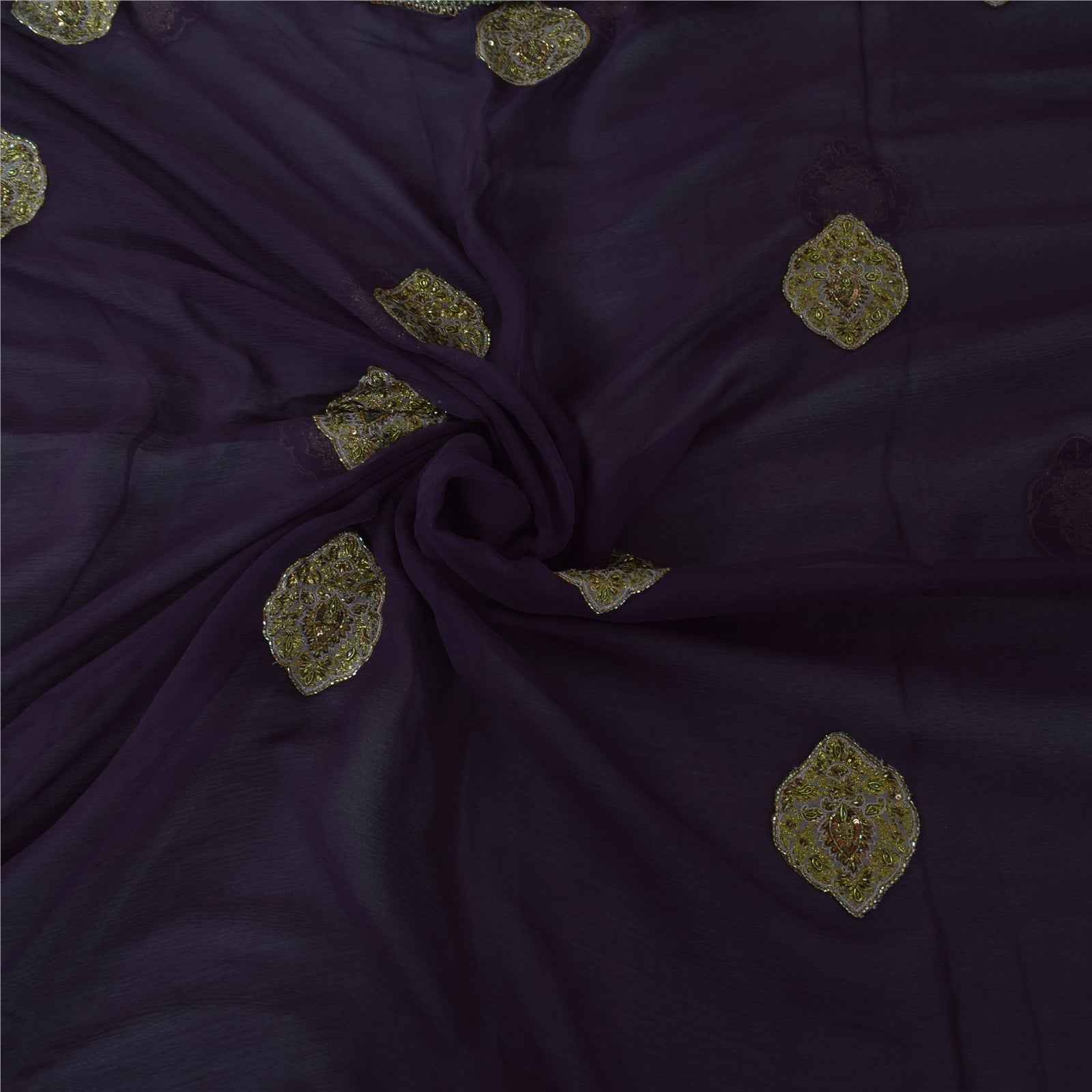 Sanskriti Vintage Purple Dupatta Long Stole Pure Chiffon Hand Beaded Ethnic Veil