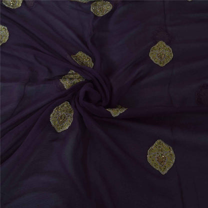 Sanskriti Vintage Purple Dupatta Long Stole Pure Chiffon Hand Beaded Ethnic Veil