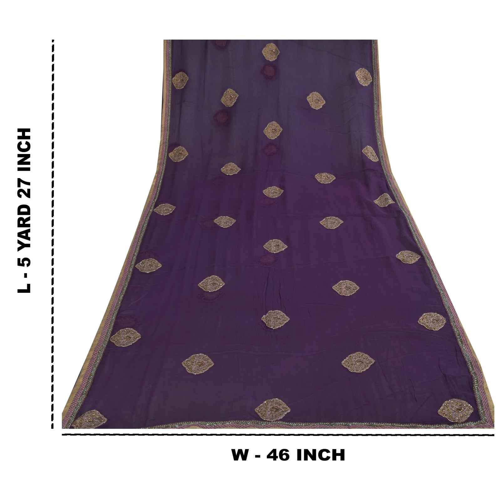 Sanskriti Vintage Purple Dupatta Long Stole Pure Chiffon Hand Beaded Ethnic Veil