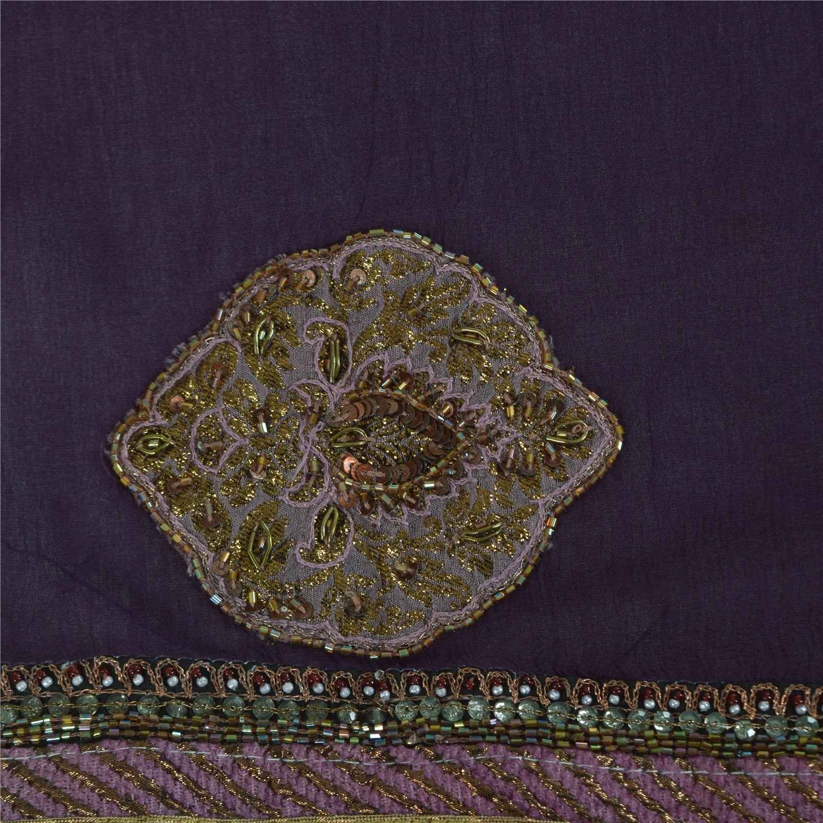 Sanskriti Vintage Purple Dupatta Long Stole Pure Chiffon Hand Beaded Ethnic Veil