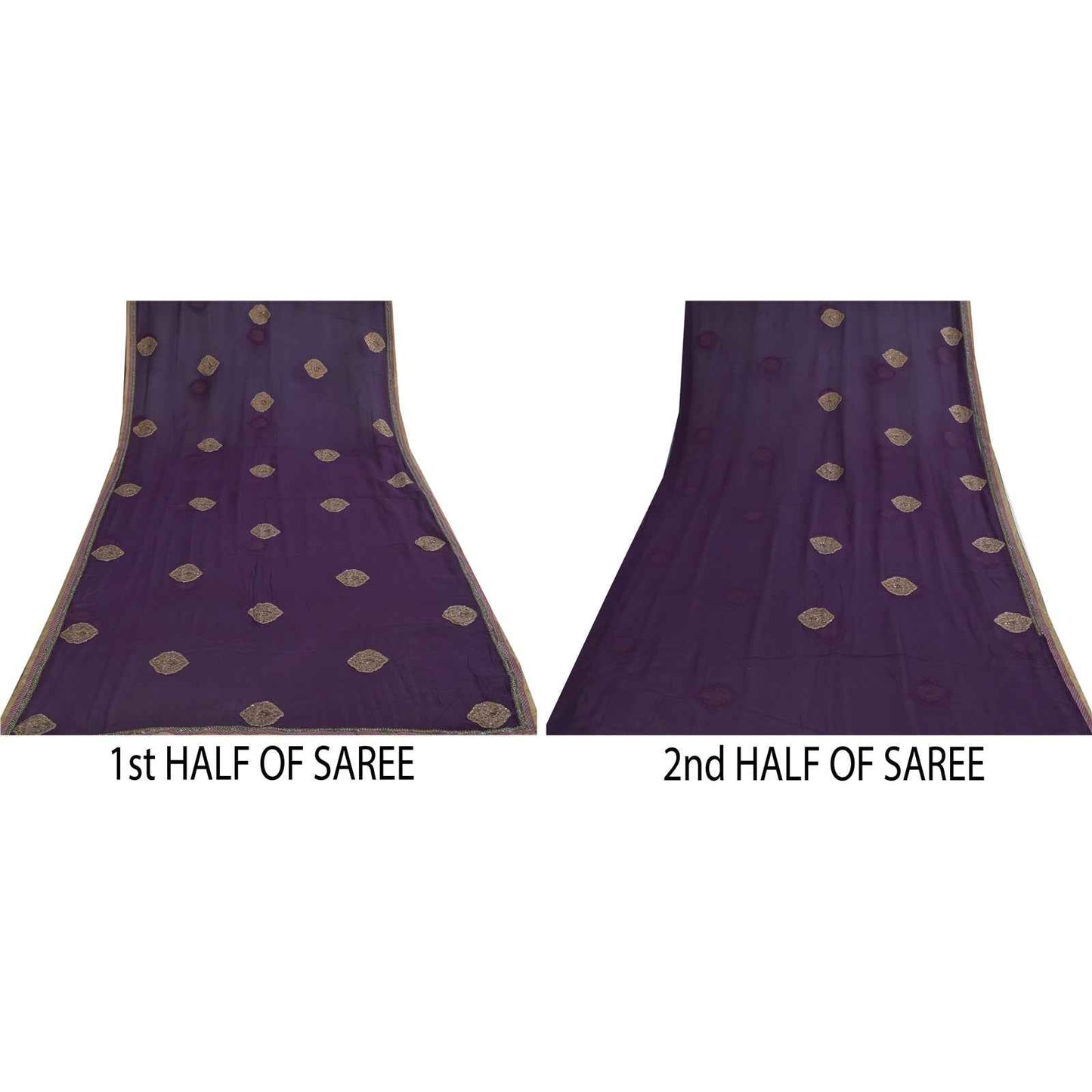 Sanskriti Vintage Purple Dupatta Long Stole Pure Chiffon Hand Beaded Ethnic Veil