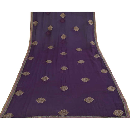 Sanskriti Vintage Purple Dupatta Long Stole Pure Chiffon Hand Beaded Ethnic Veil