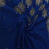 Sanskriti Vintage Blue Sarees Pure Georgette Hand Beaded Sari 6yd Craft Fabric