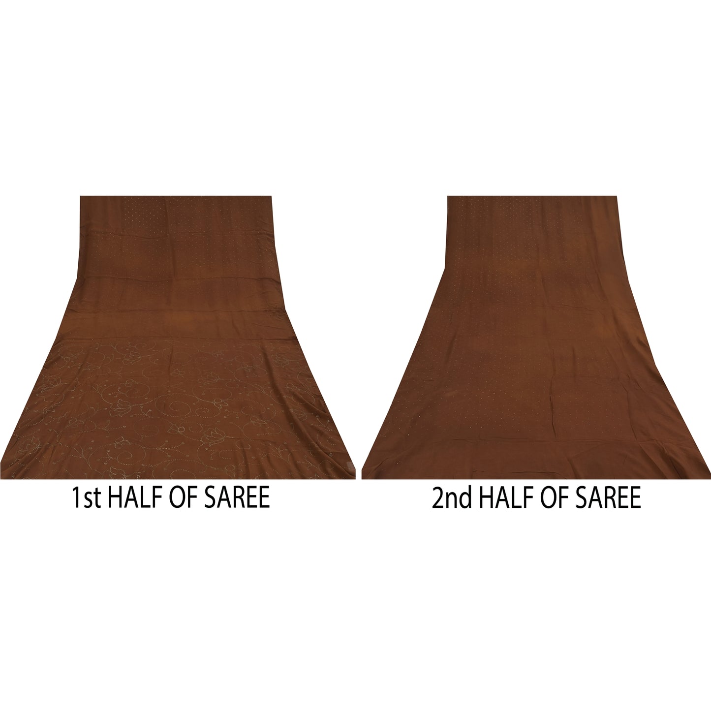 Sanskriti Vintage Sorte Sarier Ren Crepe Silke Perlebesat Premium Sari Håndværksstof