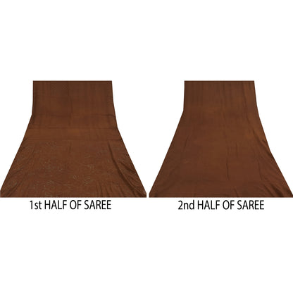 Sanskriti Vintage Sorte Sarier Ren Crepe Silke Perlebesat Premium Sari Håndværksstof