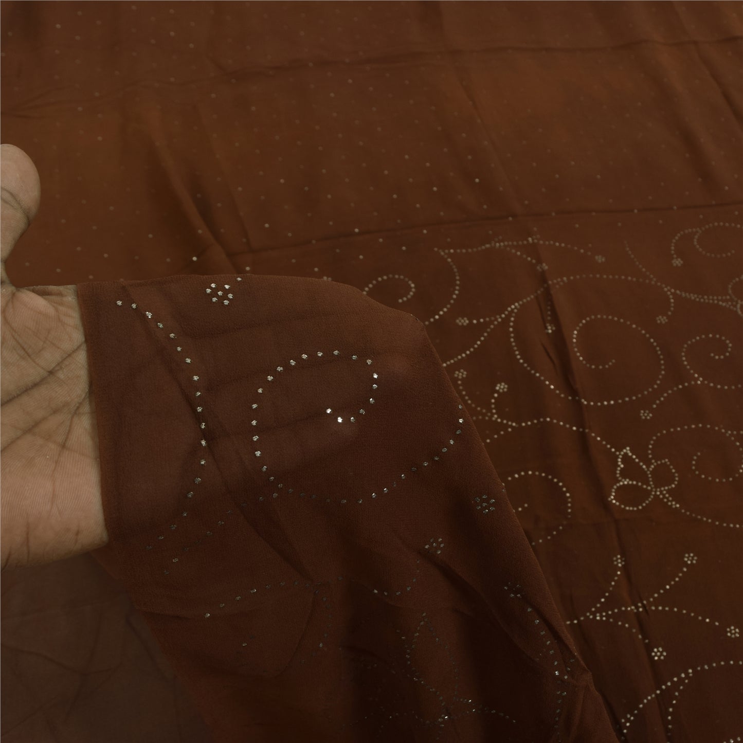 Sanskriti Vintage Sorte Sarier Ren Crepe Silke Perlebesat Premium Sari Håndværksstof