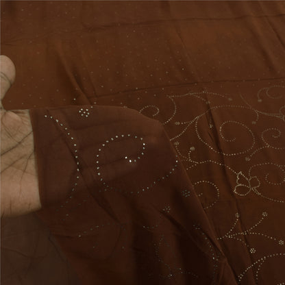 Sanskriti Vintage Sorte Sarier Ren Crepe Silke Perlebesat Premium Sari Håndværksstof