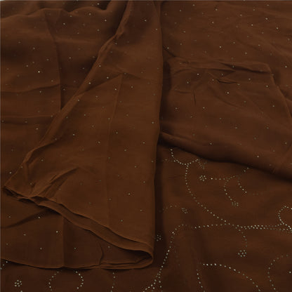 Sanskriti Vintage Sorte Sarier Ren Crepe Silke Perlebesat Premium Sari Håndværksstof