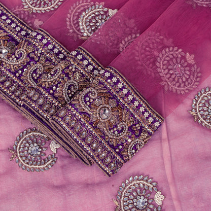 Sanskriti Vintage Pink Net Saree Hand Embroidered Zardozi Zari Sari 6+YD Craft