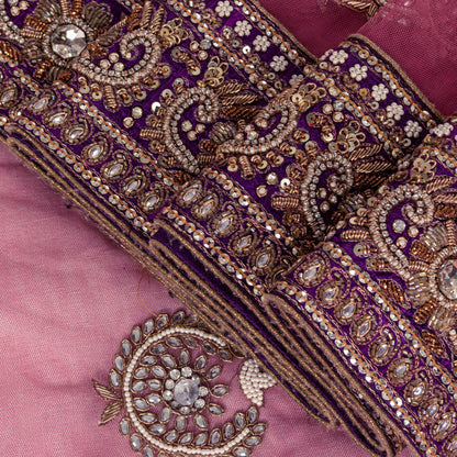 Sanskriti Vintage Pink Net Saree Hand Embroidered Zardozi Zari Sari 6+YD Craft