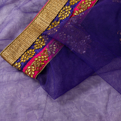 Sanskriti Vintage Net Purple Saree Hand Embroidered Dabka Sari 5.5YDCraft Fabric
