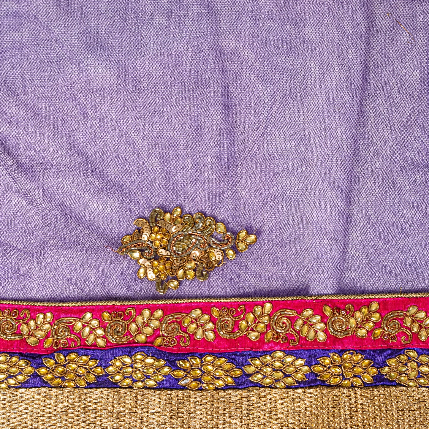 Sanskriti Vintage Net Purple Saree Hand Embroidered Dabka Sari 5.5YDCraft Fabric