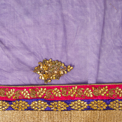 Sanskriti Vintage Net Purple Saree Hand Embroidered Dabka Sari 5.5YDCraft Fabric