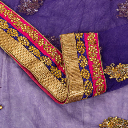 Sanskriti Vintage Net Purple Saree Hand Embroidered Dabka Sari 5.5YDCraft Fabric