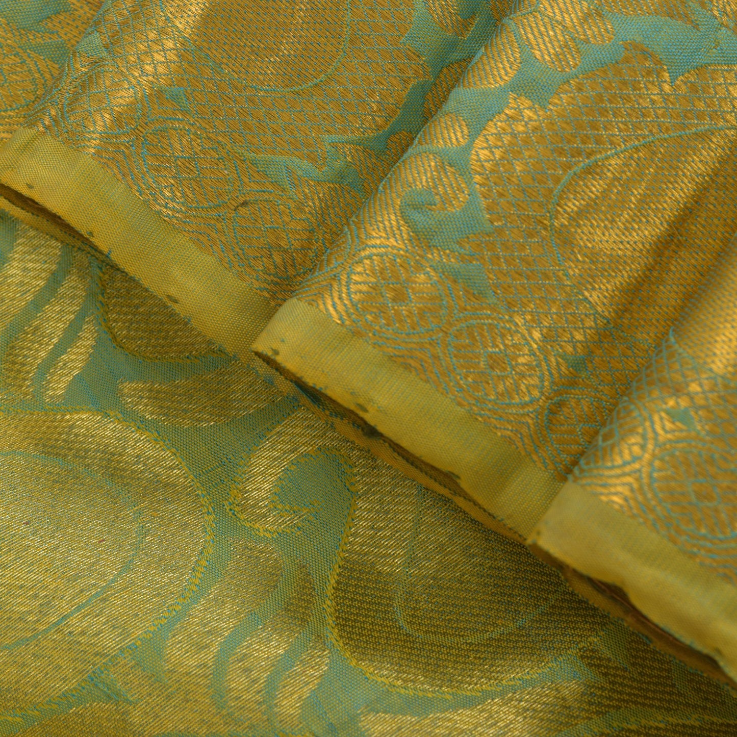 Sanskriti Vintage Blue-Golden Pure Silk Saree Paisley Woven Sari 5.5 Yd Craft