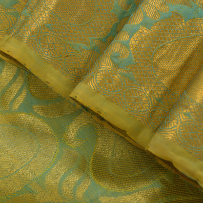 Sanskriti Vintage Blue-Golden Pure Silk Saree Paisley Woven Sari 5.5 Yd Craft