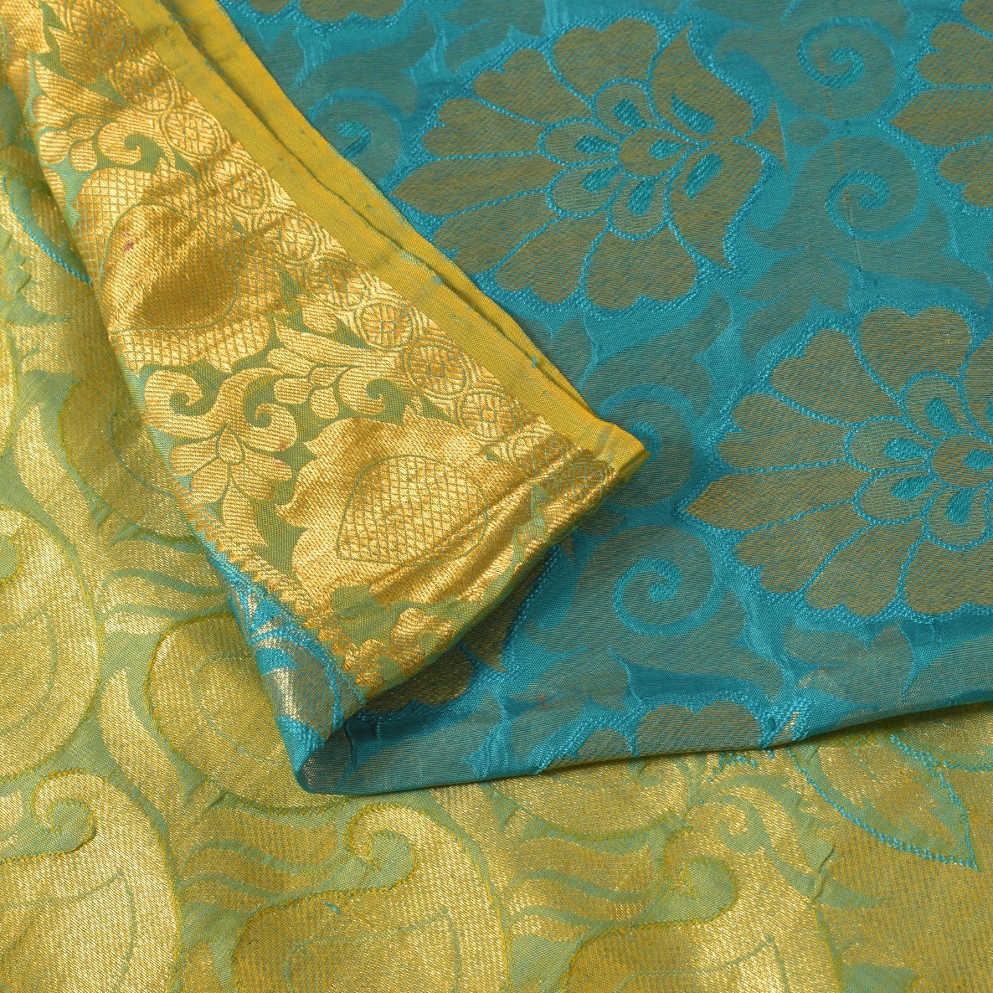 Sanskriti Vintage Blue-Golden Pure Silk Saree Paisley Woven Sari 5.5 Yd Craft