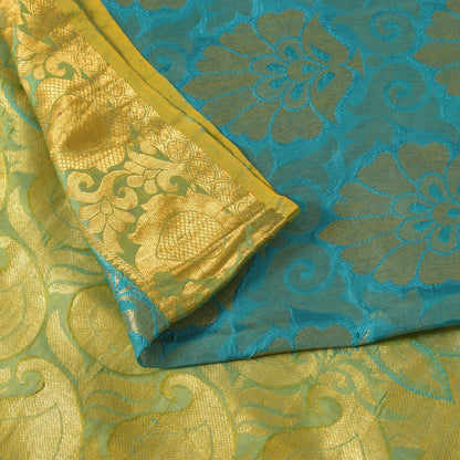 Sanskriti Vintage Blue-Golden Pure Silk Saree Paisley Woven Sari 5.5 Yd Craft