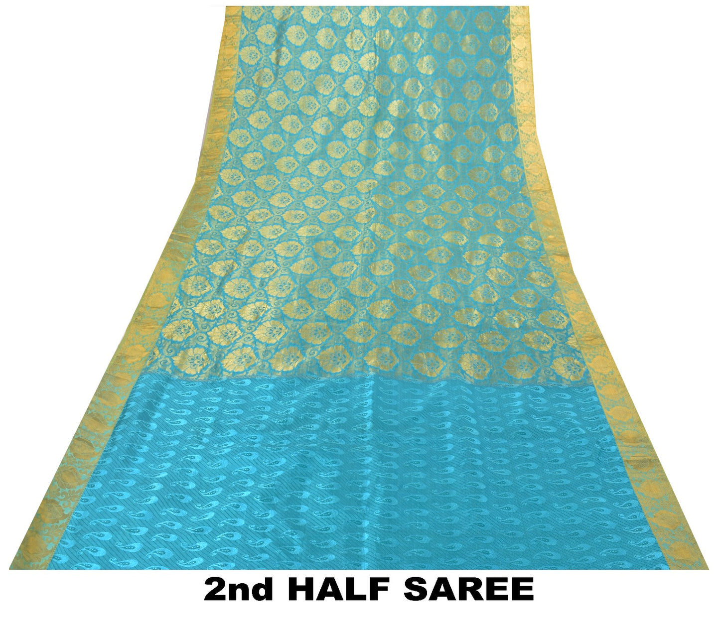Sanskriti Vintage Blue-Golden Pure Silk Saree Paisley Woven Sari 5.5 Yd Craft