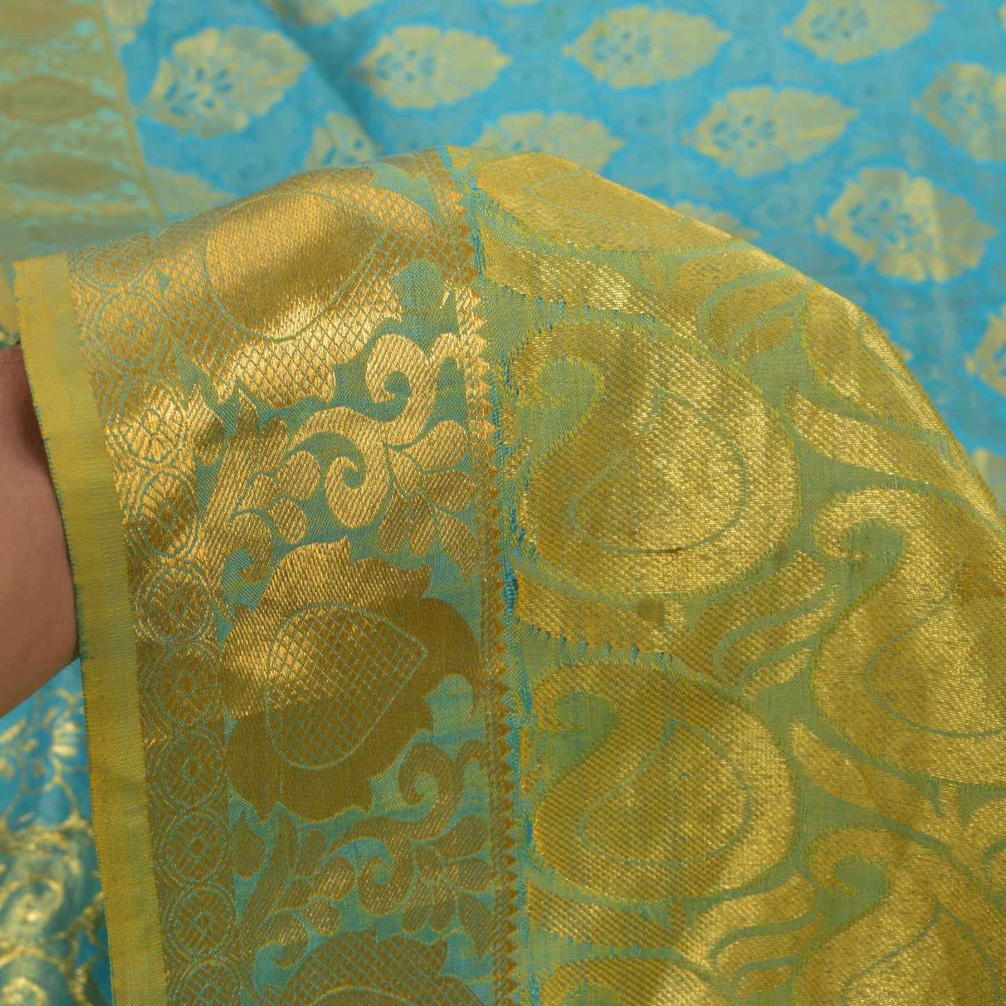 Sanskriti Vintage Blue-Golden Pure Silk Saree Paisley Woven Sari 5.5 Yd Craft
