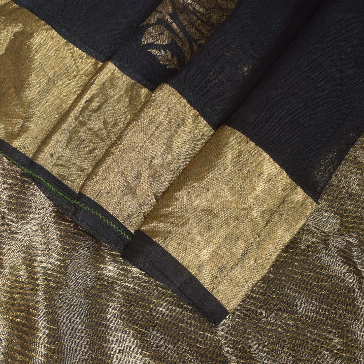 Sanskriti Vintage Black Pure Silk Saree Golden Zari Woven Sari 5.5 Craft Fabric