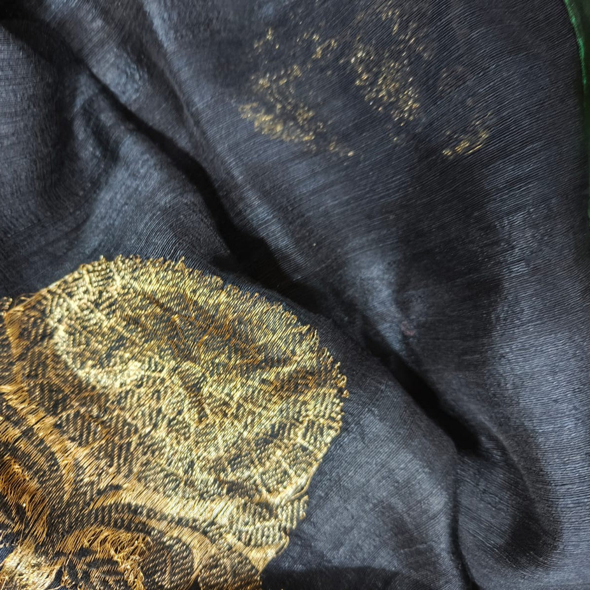 Sanskriti Vintage Black Pure Silk Saree Golden Zari Woven Sari 5.5 Craft Fabric