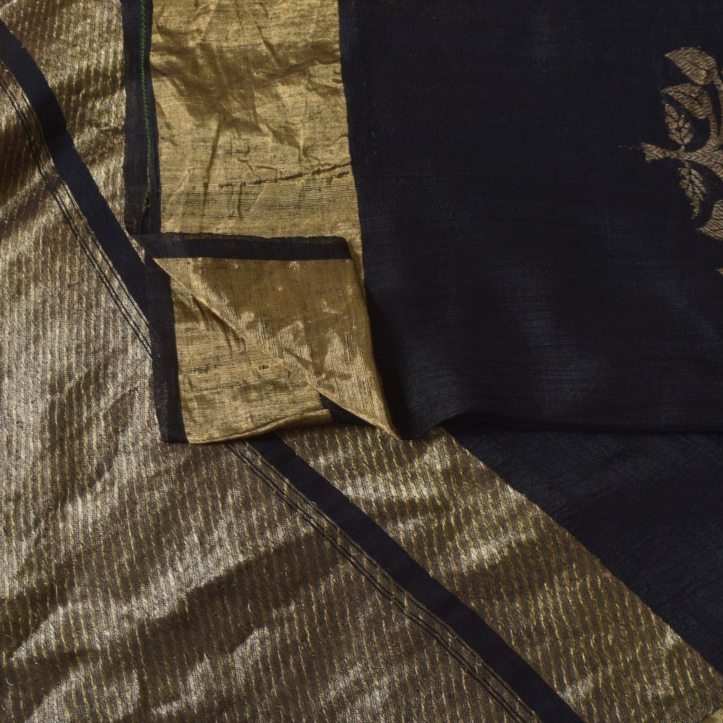 Sanskriti Vintage Black Pure Silk Saree Golden Zari Woven Sari 5.5 Craft Fabric