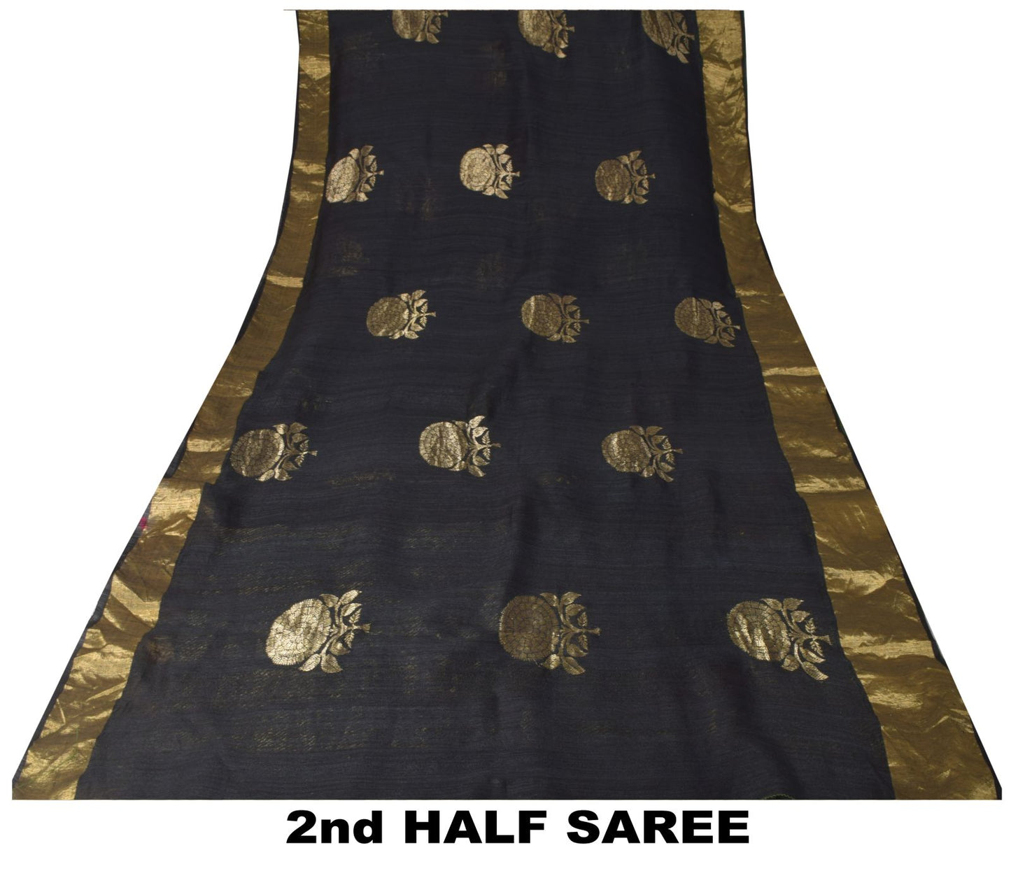 Sanskriti Vintage Black Pure Silk Saree Golden Zari Woven Sari 5.5 Craft Fabric