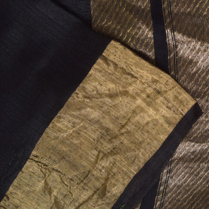 Sanskriti Vintage Black Pure Silk Saree Golden Zari Woven Sari 5.5 Craft Fabric