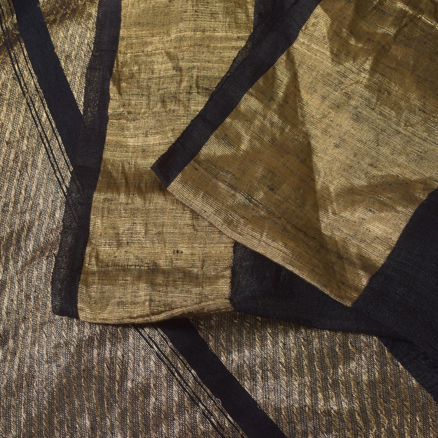 Sanskriti Vintage Black Pure Silk Saree Golden Zari Woven Sari 5.5 Craft Fabric