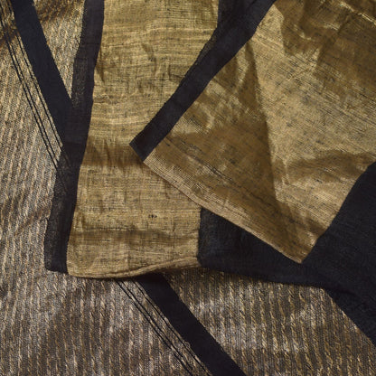 Sanskriti Vintage Black Pure Silk Saree Golden Zari Woven Sari 5.5 Craft Fabric
