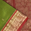 Sanskriti Vintage Green-Red Pure Silk Saree Brocade Zari Hand Woven Sari 5.5 YD