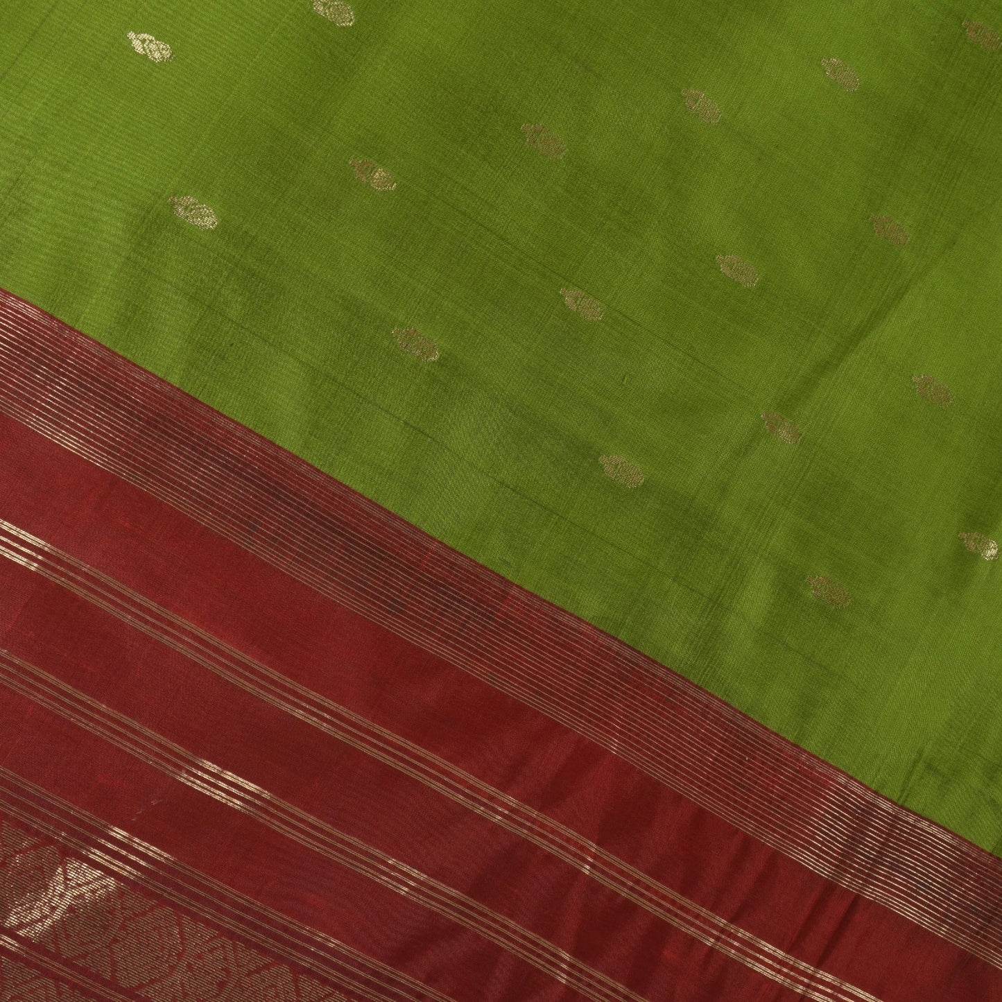 Sanskriti Vintage Green-Red Pure Silk Saree Brocade Zari Hand Woven Sari 5.5 YD
