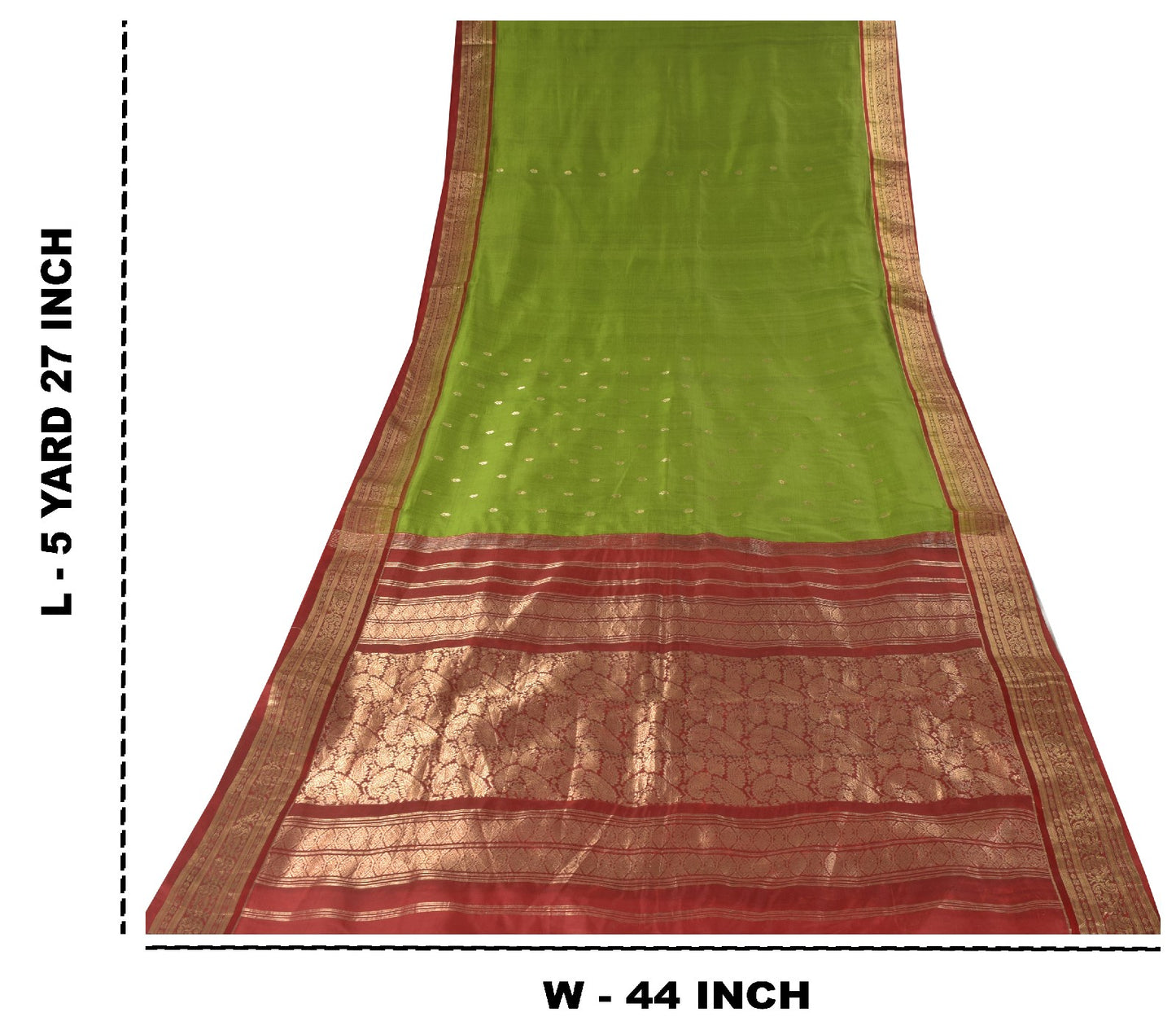 Sanskriti Vintage Green-Red Pure Silk Saree Brocade Zari Hand Woven Sari 5.5 YD