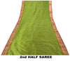 Sanskriti Vintage Green-Red Pure Silk Saree Brocade Zari Hand Woven Sari 5.5 YD