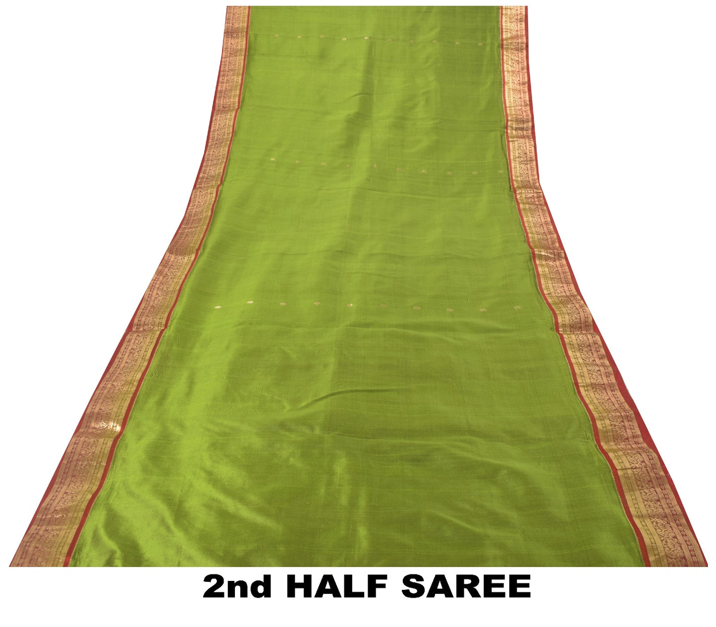 Sanskriti Vintage Green-Red Pure Silk Saree Brocade Zari Hand Woven Sari 5.5 YD