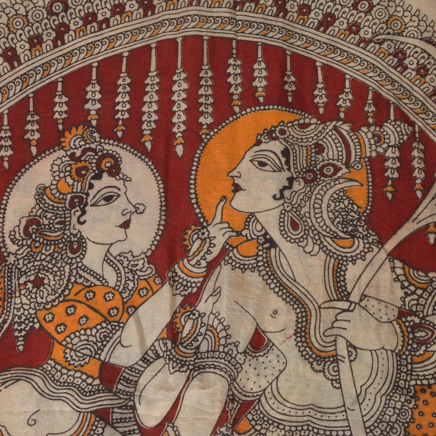 Sanskriti Vintage Cream-Red Pure Cotton Saree Hand Made Kalamkari Sari 6.5+YD